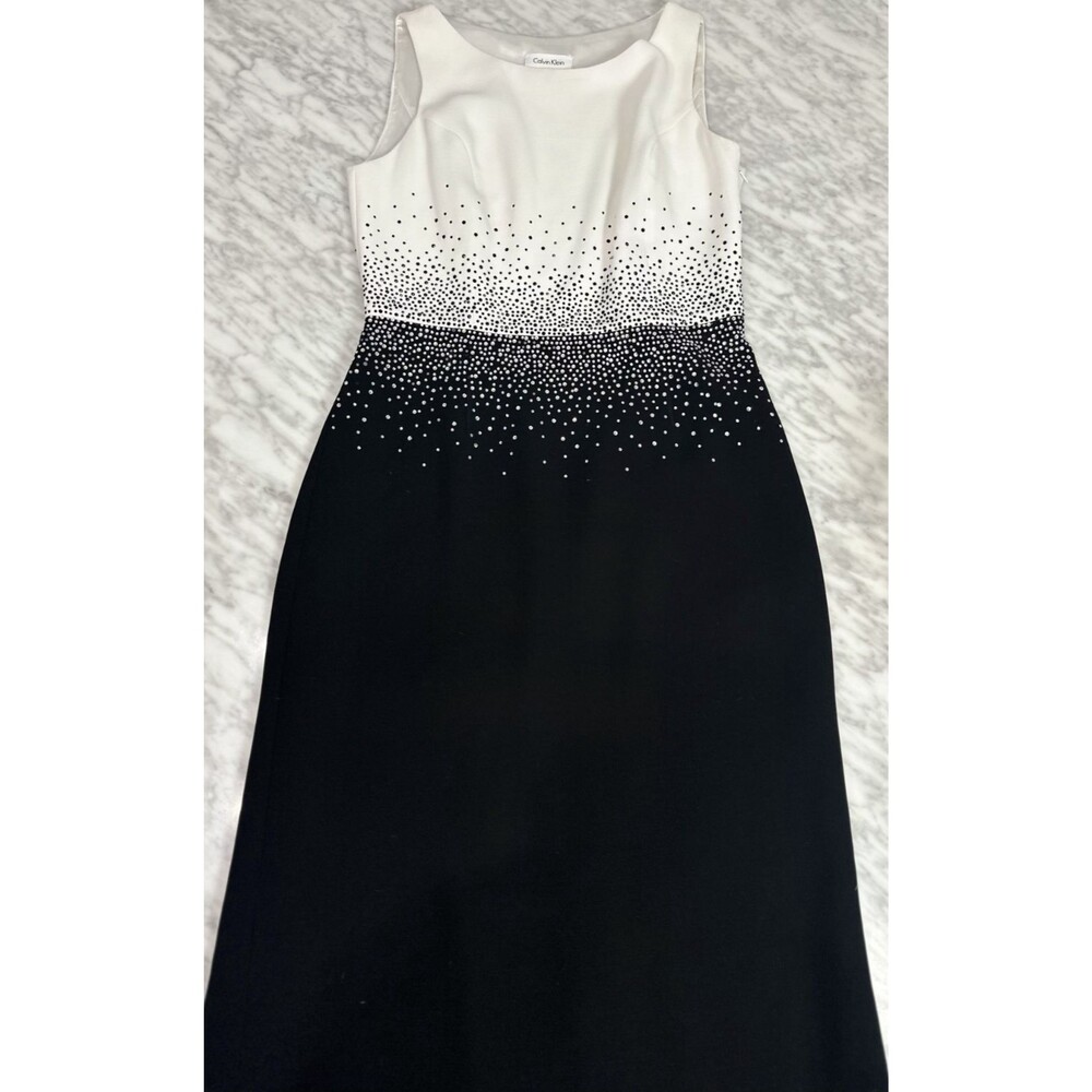 Calvin Klein Petite 4P Black/White Rhinestone Colorblock Sheath Dress